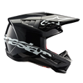 Alpinestars S-M5 Corp Helmet, Motocross Helmet, Dark Gray Glossy, side profile view with large white Alpinestars logo, white star logo on the visor, sleek aerodynamic vents, glossy finish, off-road racing protection
