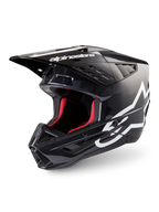 Alpinestars S-M5 Corp motocrosshjelm, mørkegrå blank og hvid, ECE 22.06-certificeret med rødt interiør.