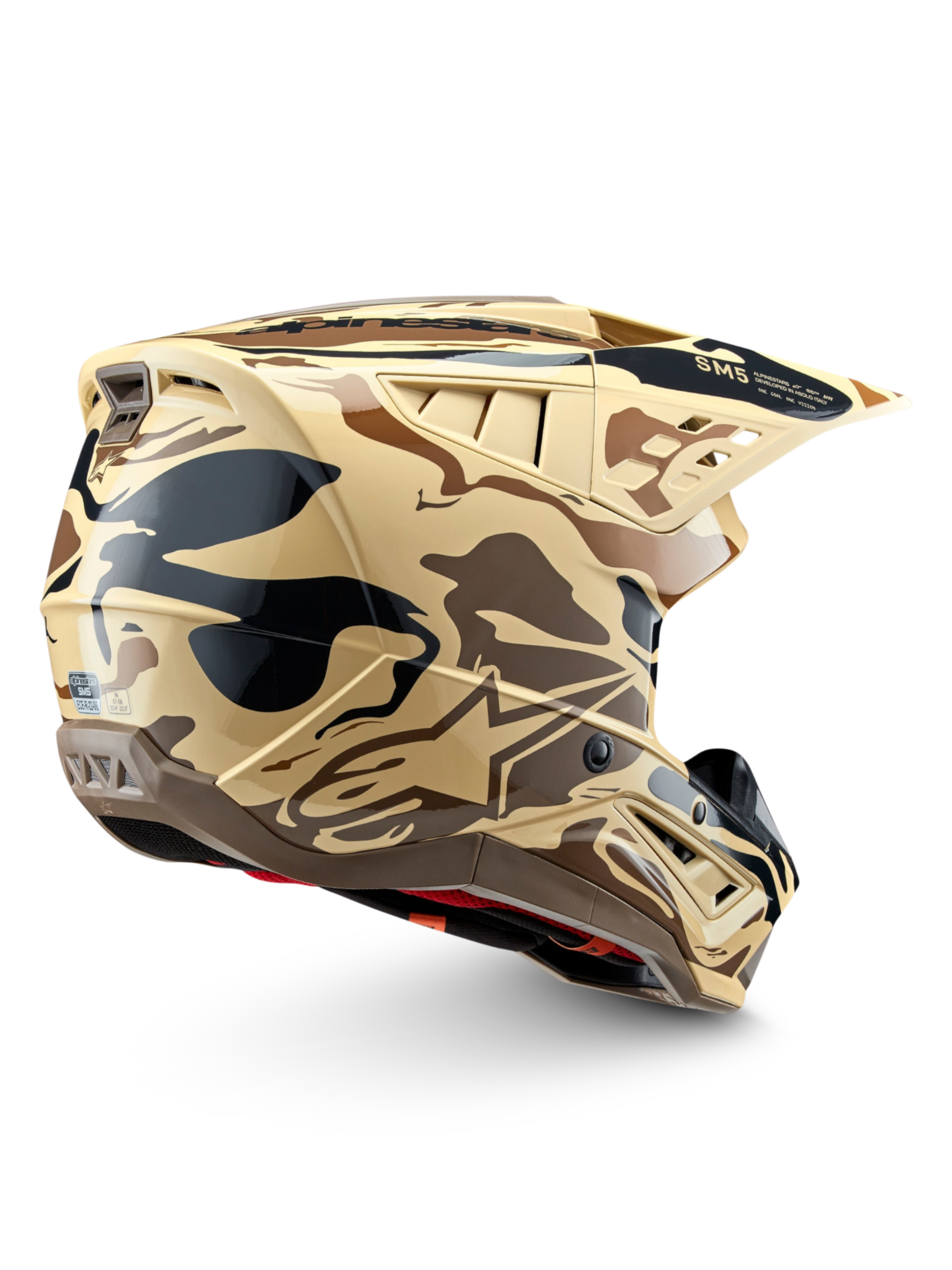 Alpinestars S-M5 Mineral hjelm, motocrosshjelm i mørkebrun mat camouflage, ECE 22.06-certificeret.
