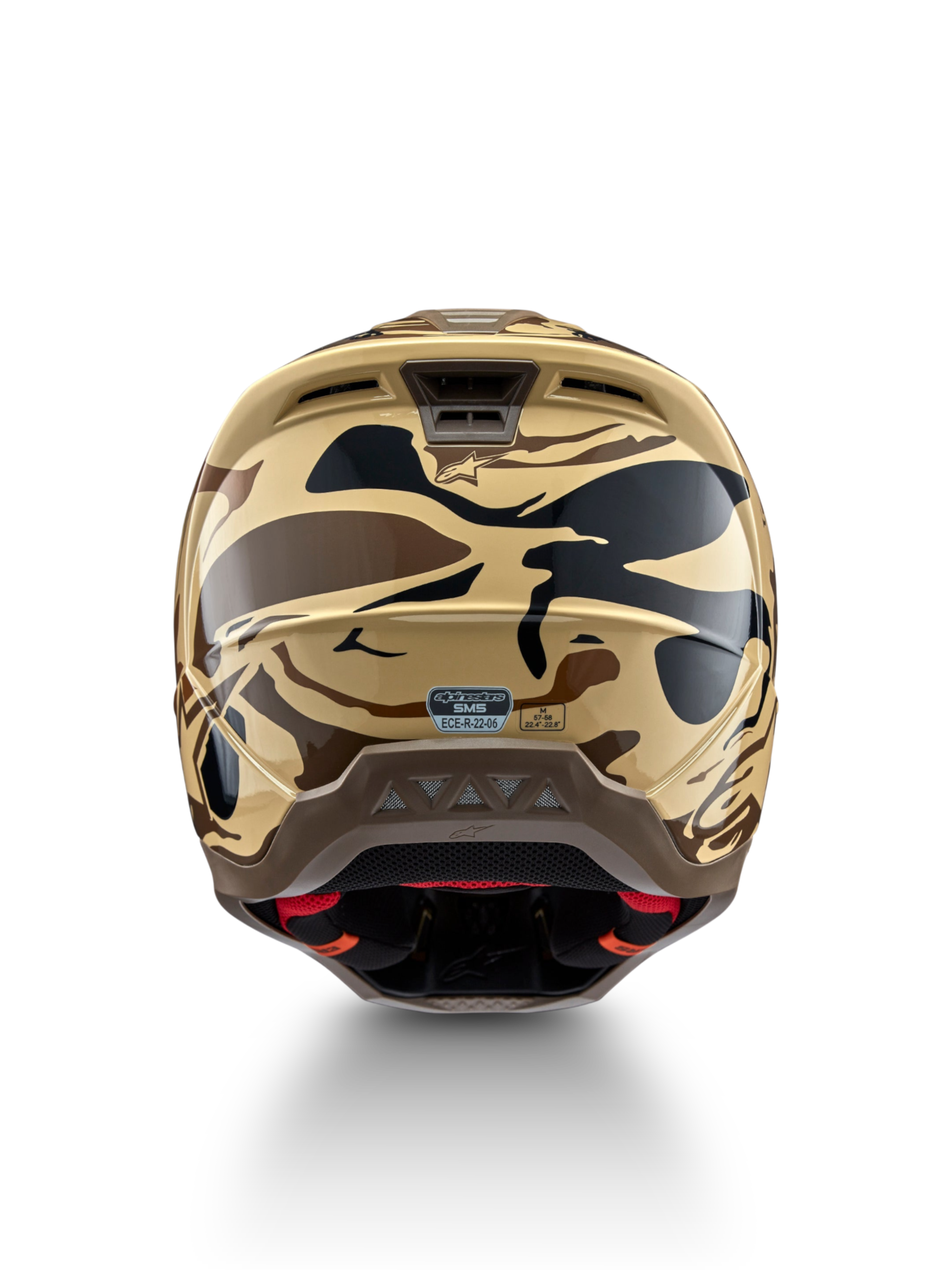 Alpinestars S-M5 Mineral motocrosshjelm, set bagfra i mat brun og sort camouflage, ECE 22.06-certificeret.