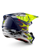 Alpinestars S-M5 Rash motocrosshjelm, off-road, blank mørkeblå og gul, ECE 22.06 certificeret beskyttelse.
