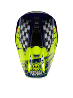 Alpinestars S-M5 Rash ECE 22.06 hjelm, motocrosshjelm i mørkeblå og fluorescerende gul med ternet grafik og Astars kranielogo.