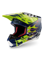 Alpinestars S-M5 Rash ECE 22.06 hjelm, mørkeblå og selvlysende gul blank motocrosshjelm med avanceret beskyttelse.