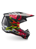 Alpinestars S-M5 Rash Hjelm ECE 22.06, motocrosshjelm til off-road, mørkegrå og rød med gul flammegrafik, letvægts termoindsprøjtet skal