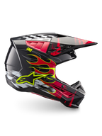 Alpinestars S-M5 Rash Hjelm ECE 22.06, motocrosshjelm til off-road, mørkegrå og rød med gul flammegrafik, letvægts termoindsprøjtet skal