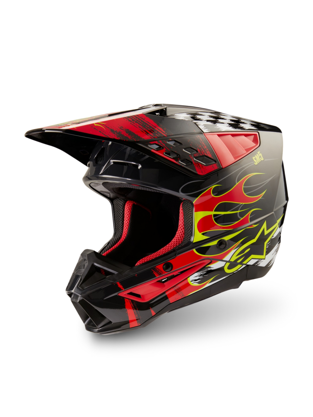Alpinestars S-M5 Rash hjelm, ECE 22.06 motocrosshjelm, mørkgrå og lys rød blank, letvægts off-road beskyttelse.