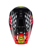 Alpinestars S-M5 Rash motocrosshjelm, mørkegrå og lys rød, set oppefra med kraniegrafik, ECE 22.06-certificeret