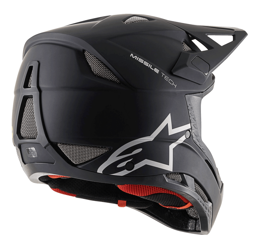 Missile Tech Solid hjelm, matsort full-face downhill MTB-hjelm med mesh-ventilation og Alpinestars-logo.