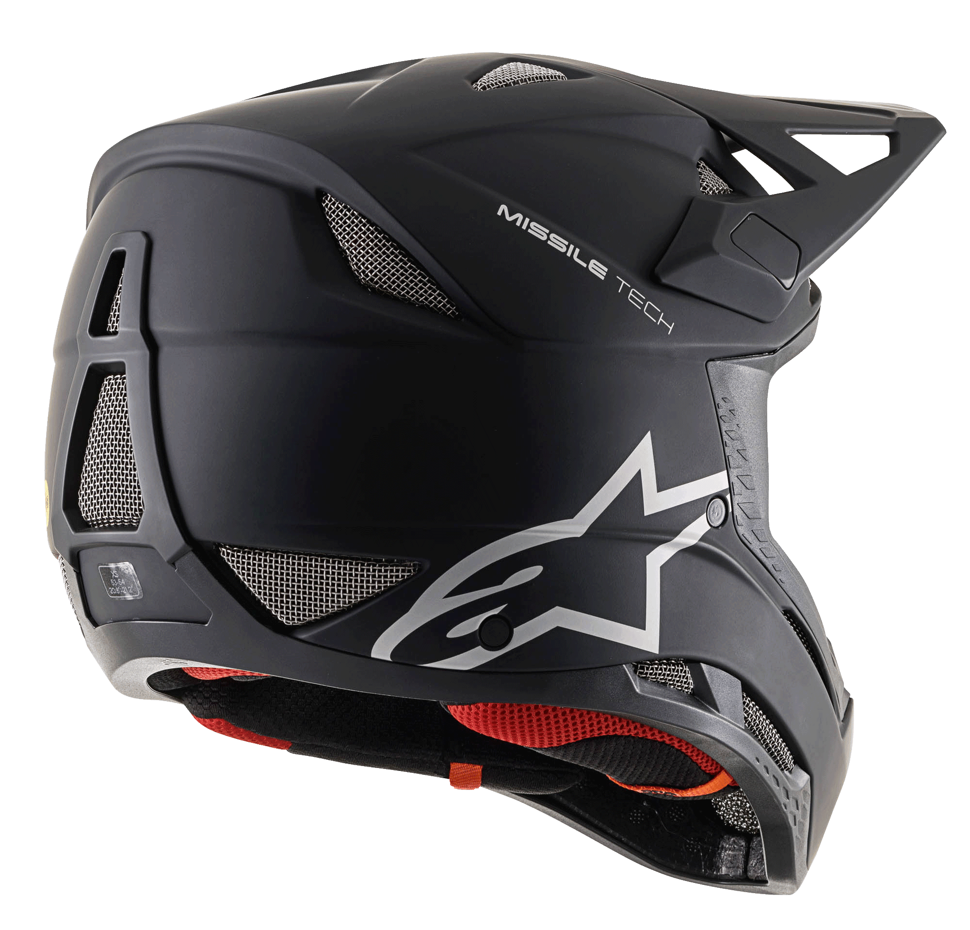 Missile Tech Solid hjelm, matsort full-face downhill MTB-hjelm med mesh-ventilation og Alpinestars-logo.
