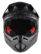 Missile Tech Solid Hjelm i sort mat, full-face MTB-hjelm med rød polstring og ventilationsåbninger i net.