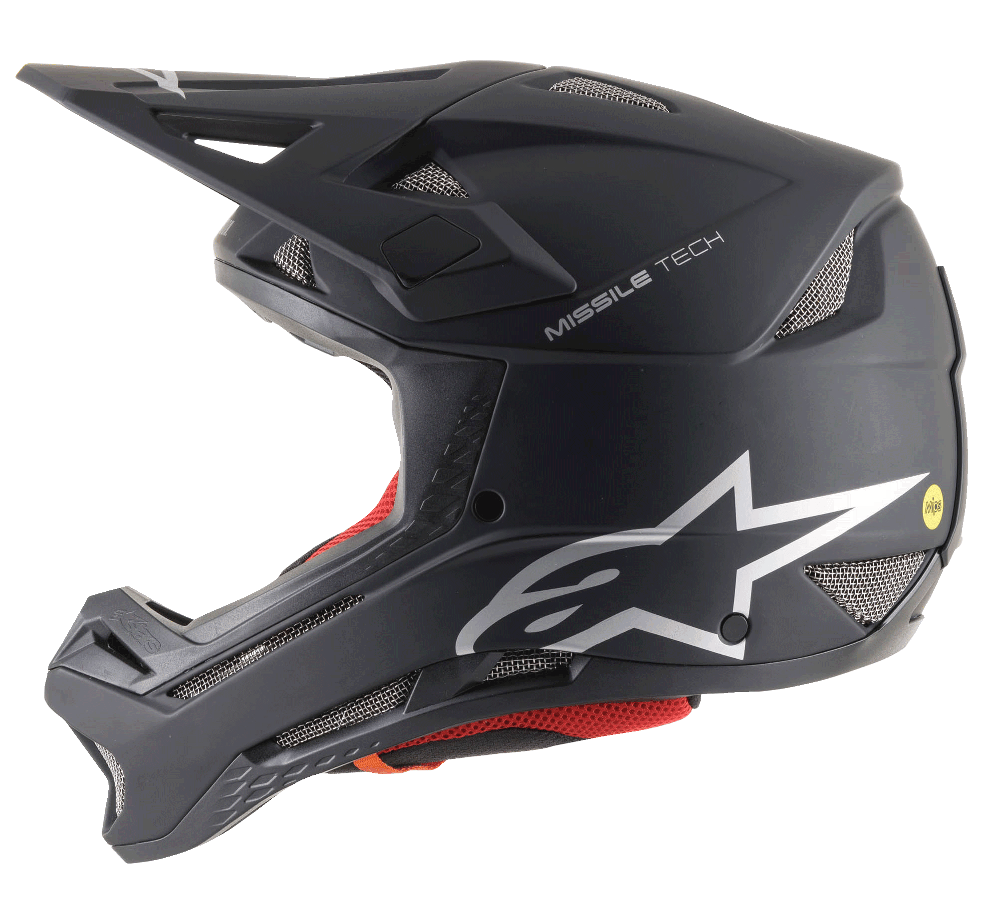 Alpinestars Missile Tech Solid hjelm i sort mat, full-face downhill MTB-hjelm med MIPS og mesh-ventilation.