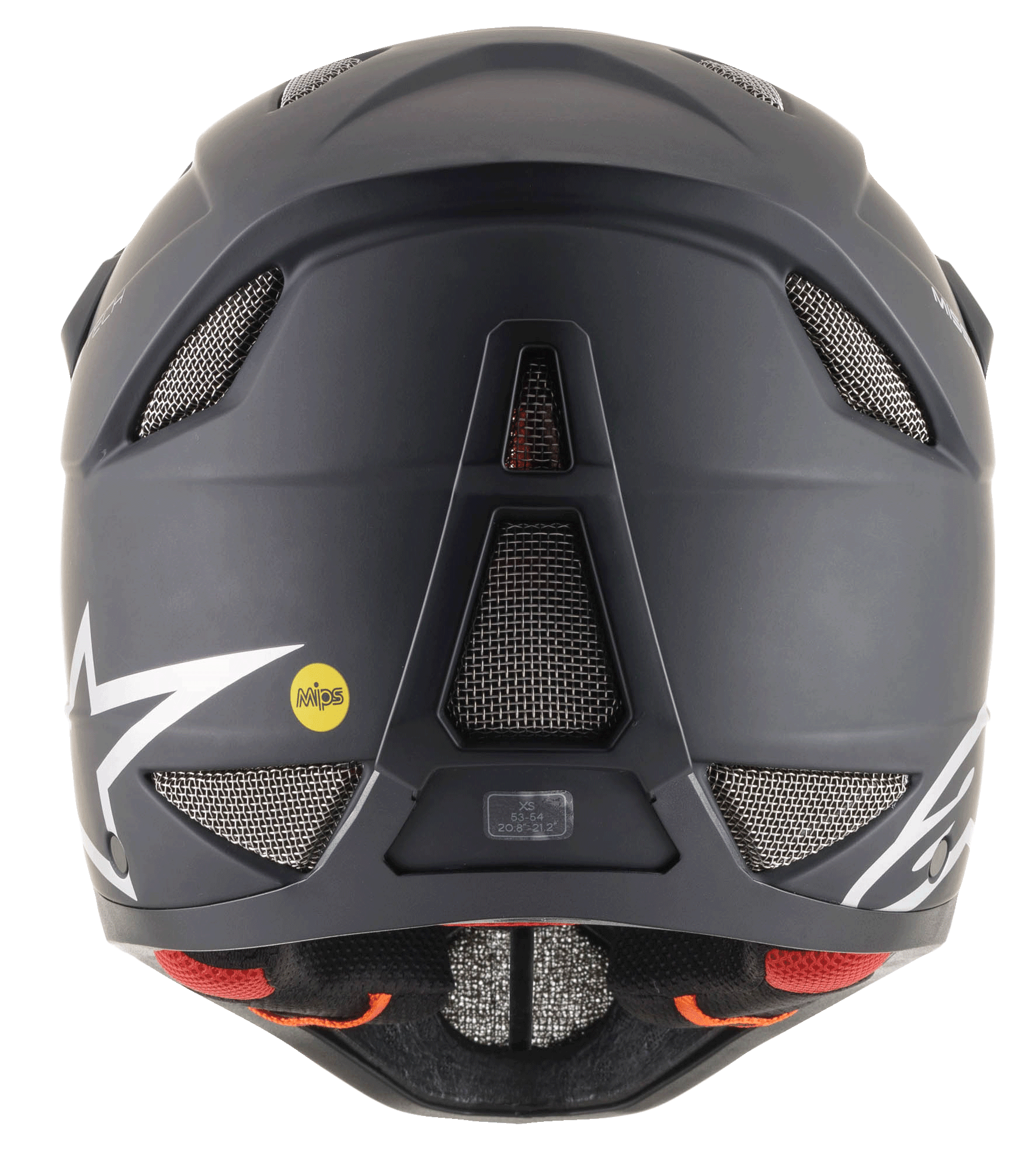 Alpinestars Missile Tech Solid hjelm i matsort, set bagfra med mesh-ventiler og MIPS-logo til downhill MTB.