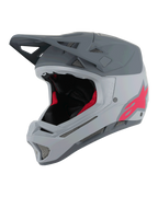Alpinestars Missile Tech Racer hjelm, fuldansigts MTB-hjelm, lysegrå og mørkegrå mat med lyserødt Astars-logo, aerodynamisk visir, flere mesh-ventilationsåbninger, sort og rød indvendig polstring, downhill mountainbike-udstyr
