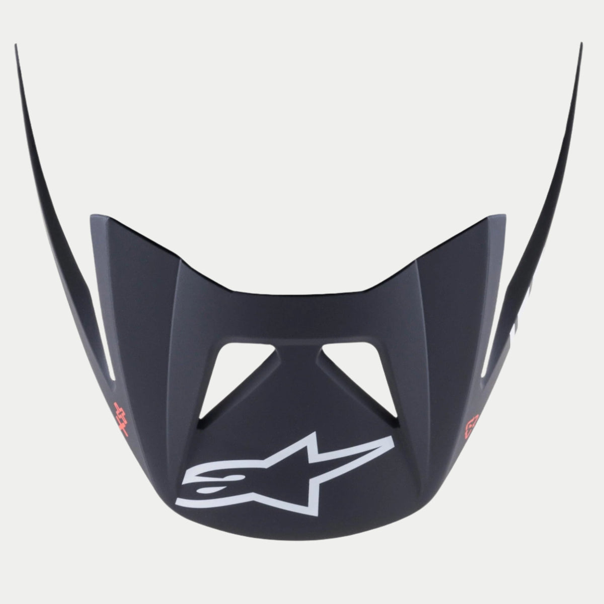 Alpinestars Visir Vector Tech A1, reservedelsvisir til MTB-hjelm, sort og lysgrå mat finish, tydeligt hvidt Astars-logo på forsiden, kantet klik-på-design med ventilationsudskæringer