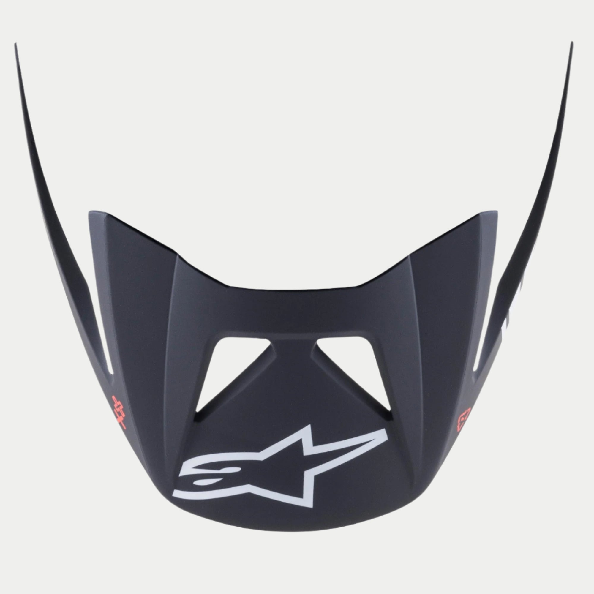 Alpinestars Visir Vector Tech A1, reservedelsvisir til MTB-hjelm, sort og lysgrå mat finish, tydeligt hvidt Astars-logo på forsiden, kantet klik-på-design med ventilationsudskæringer