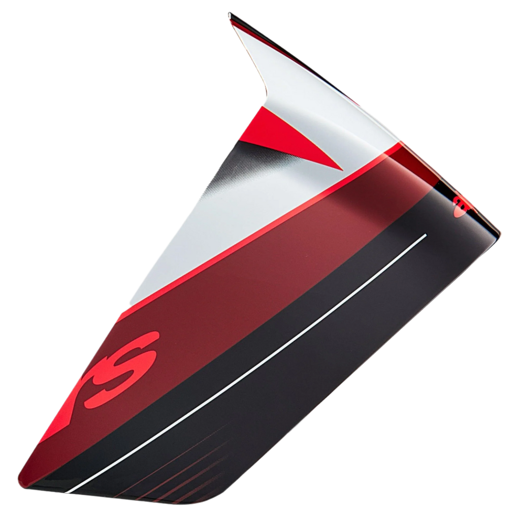 Alpinestars Supertech R10 Team Race Spoiler, hjelmtilbehør, sort carbon, rød og hvid i højglans, aerodynamisk reservedel med kantet grafik og strømlinet profil