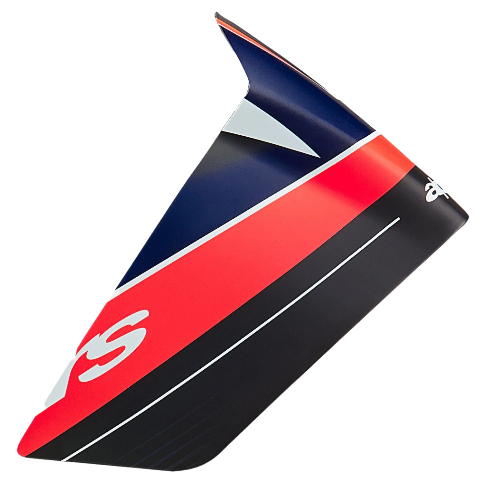 Alpinestars Supertech R10 Team Race Spoiler, hjelmtilbehør, sort carbon, fluorescerende rød og mat mørkeblå, aerodynamisk vinge-profil, mat finish med markante farvepaneler, reservedel til motorcykel-racerhjelme