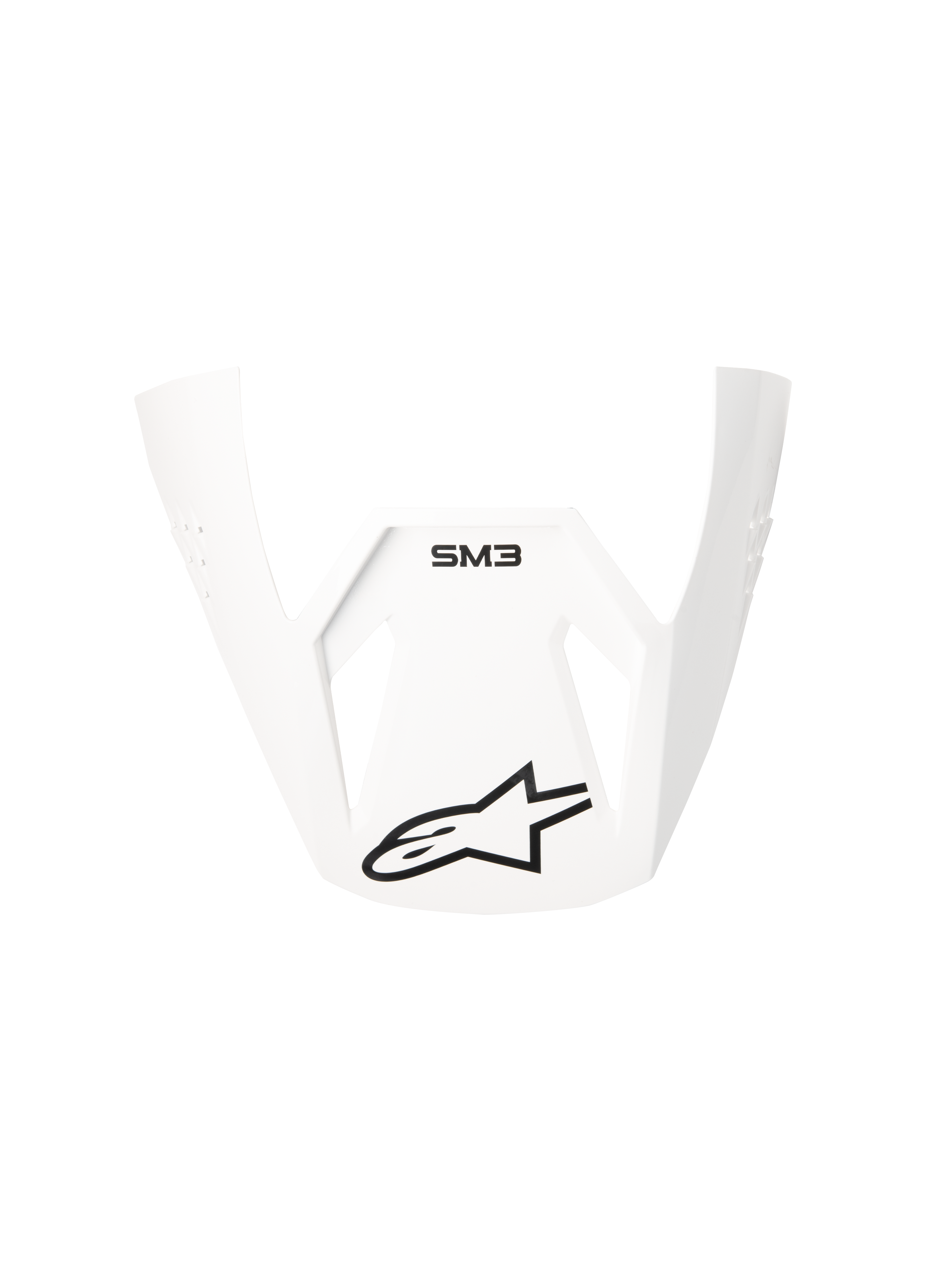 Alpinestars S-M3 Solid ECE06 visir, hvid blank reservedelsskygge til motocross-hjelme, med sort SM3-branding og Alpinestars stjernelogo, kantet og aerodynamisk design til terrænkørsel