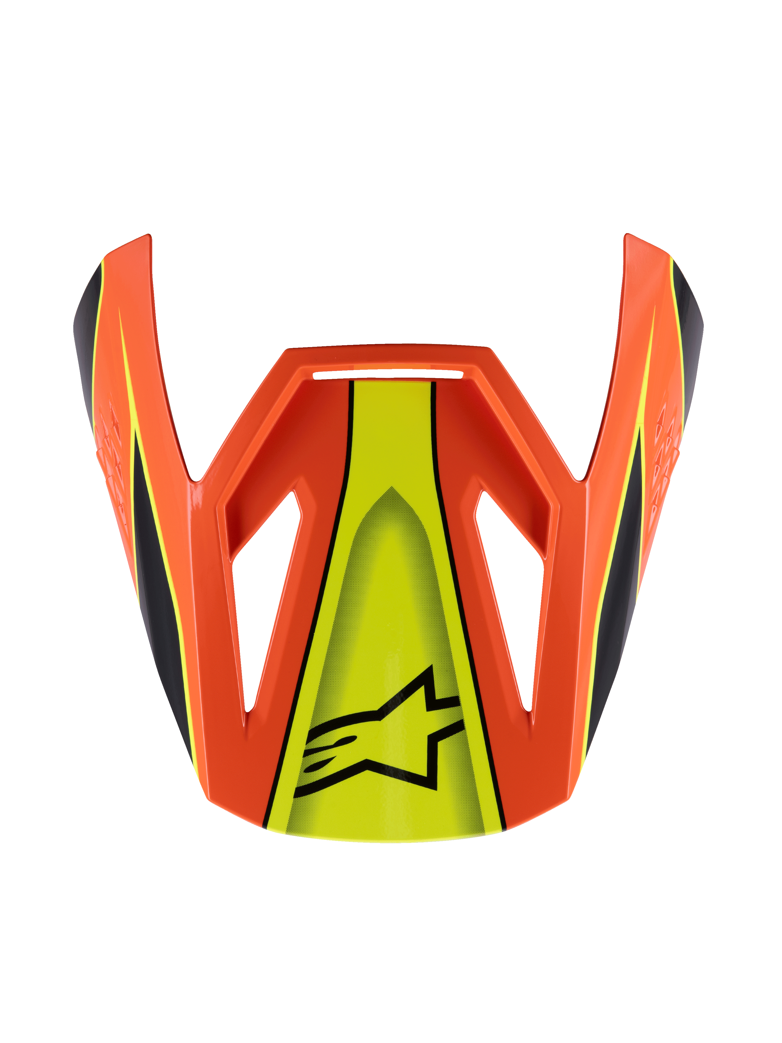 Alpinestars S-M3 Youth Fray Visor, Motocross Helmet Visor, Orange and Fluorescent Yellow, angular aerodynamic design with black Astar logo and racing stripes, durable plastic replacement part for youth off-road helmets