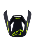 Alpinestars S-M3 Ungdom Radium visir, erstatningsvisir til hjelm, mat sort med fluorescerende gul grafik, med SM3-logo og Alpinestars-branding, vinklet aerodynamisk design til motocross-hjelme