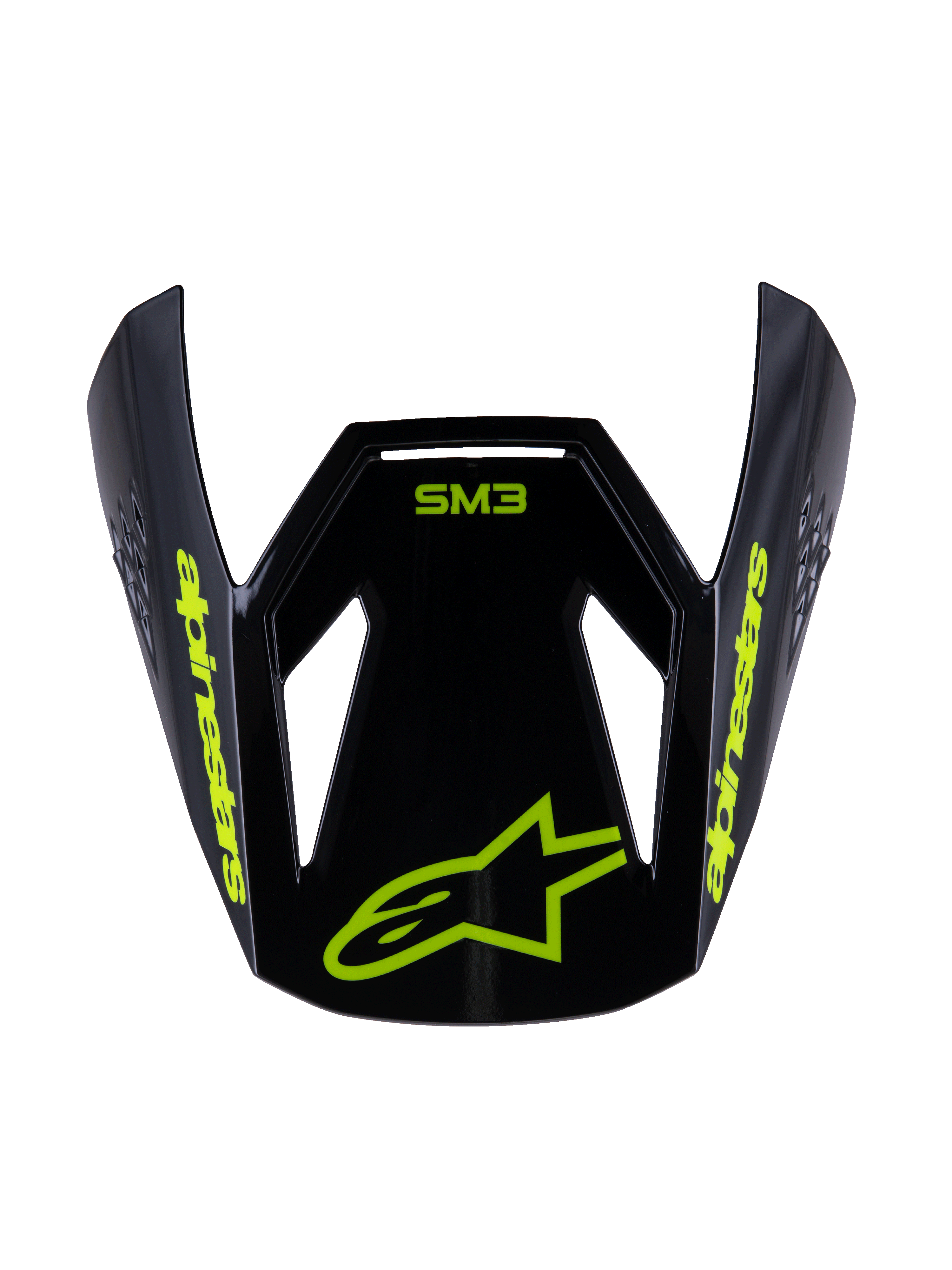 Alpinestars S-M3 Youth Radium Visir, erstatningsvisir til motocrosshjelm, sort gul fluo blank, med gul Alpinestars-branding og stjernelogo på fronten, aerodynamisk design til off-road hjelme til unge