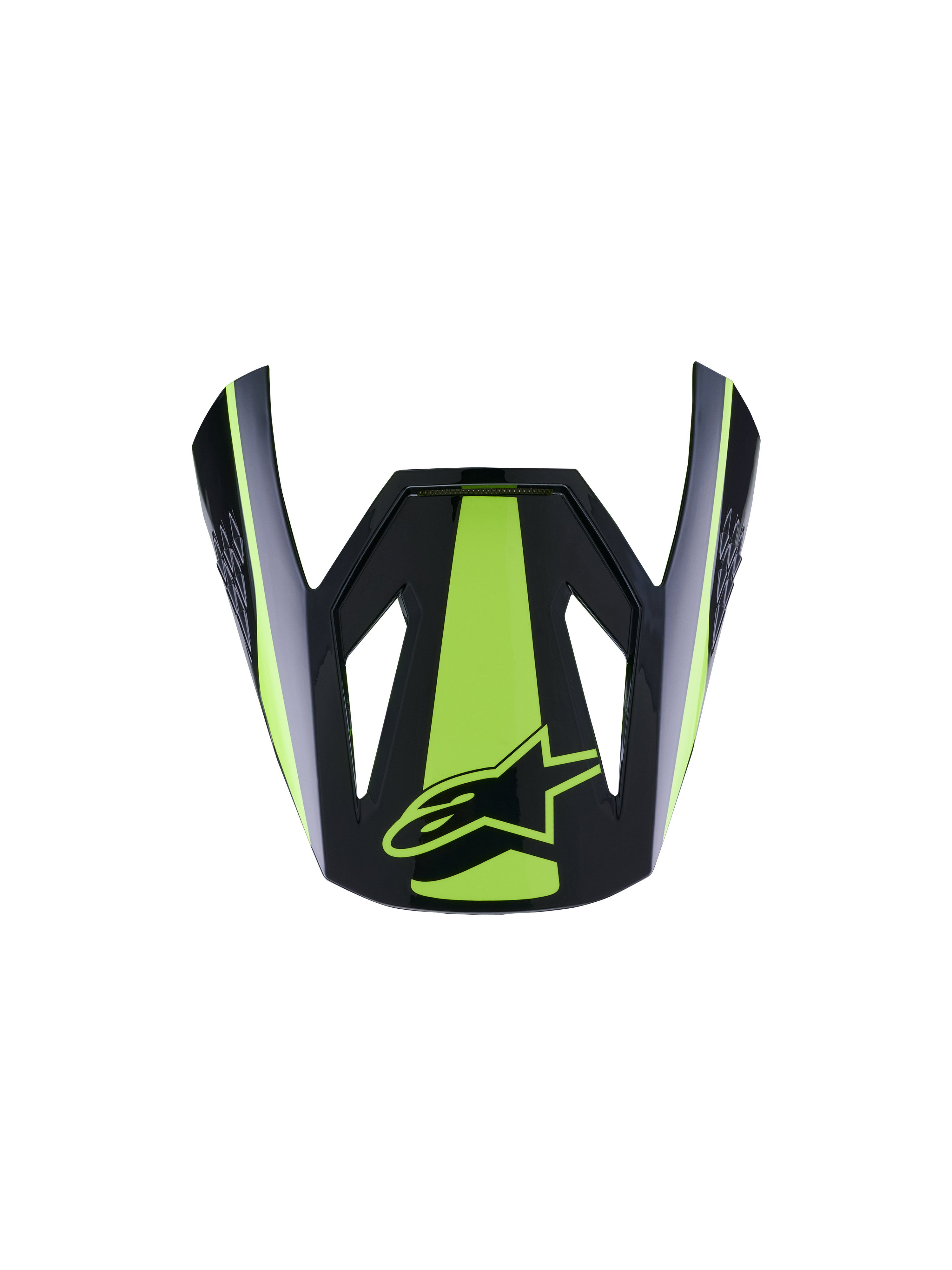 Alpinestars S-M3 Heat Visor ECE06, visir til motorcykelhjelm, neongul og blank sort, med markant neongul midterstribe og sideaccenter, blank finish med gult stjernelogo, aerodynamisk skyggedesign til motocrosshjelme
