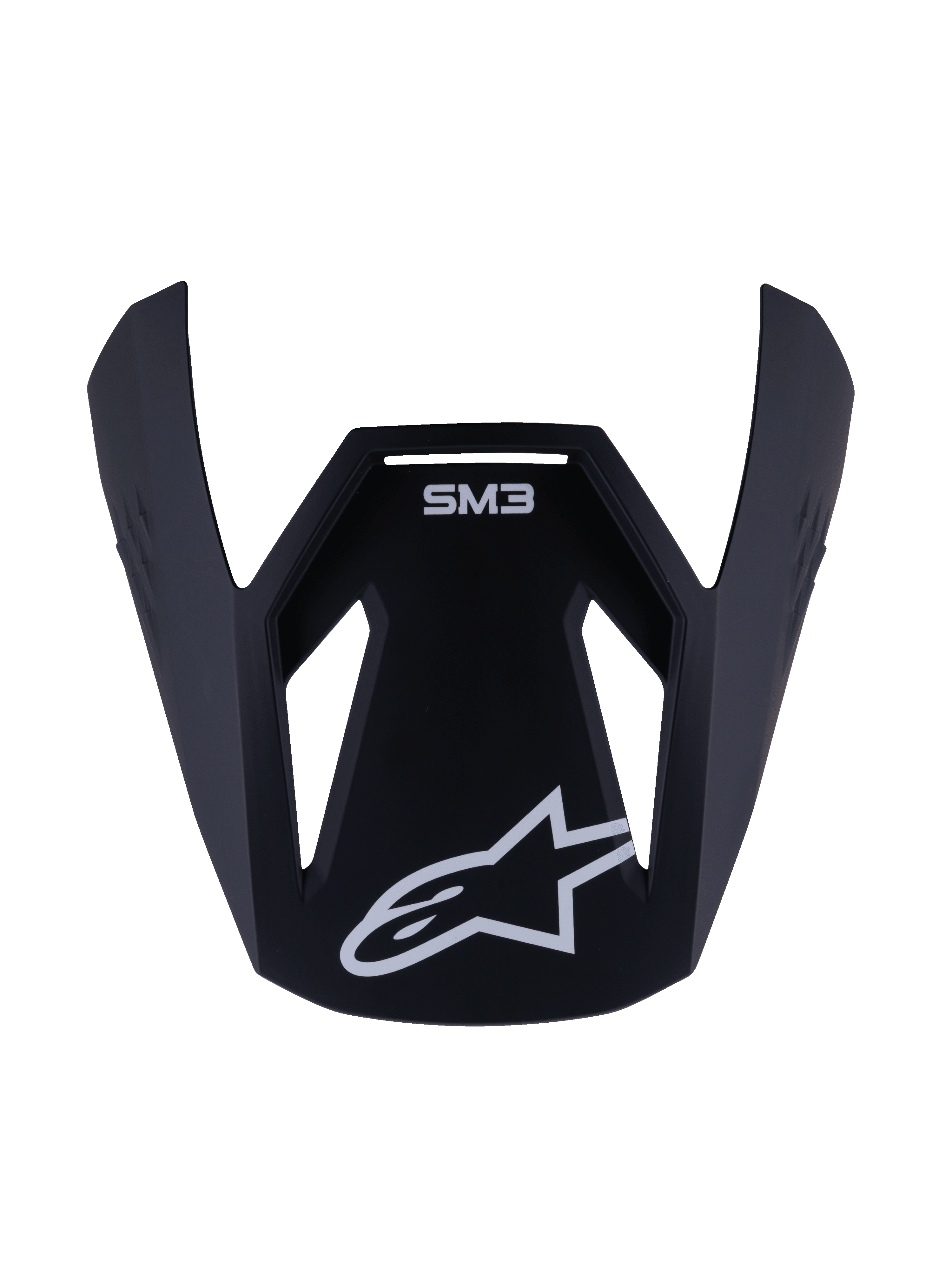 Alpinestars S-M3 Youth Solid Visor, erstatningsskærm til motocross-hjelm til unge, mat sort finish med hvid SM3-branding og stjerne-logo, holdbart plasttilbehør til off-road racing