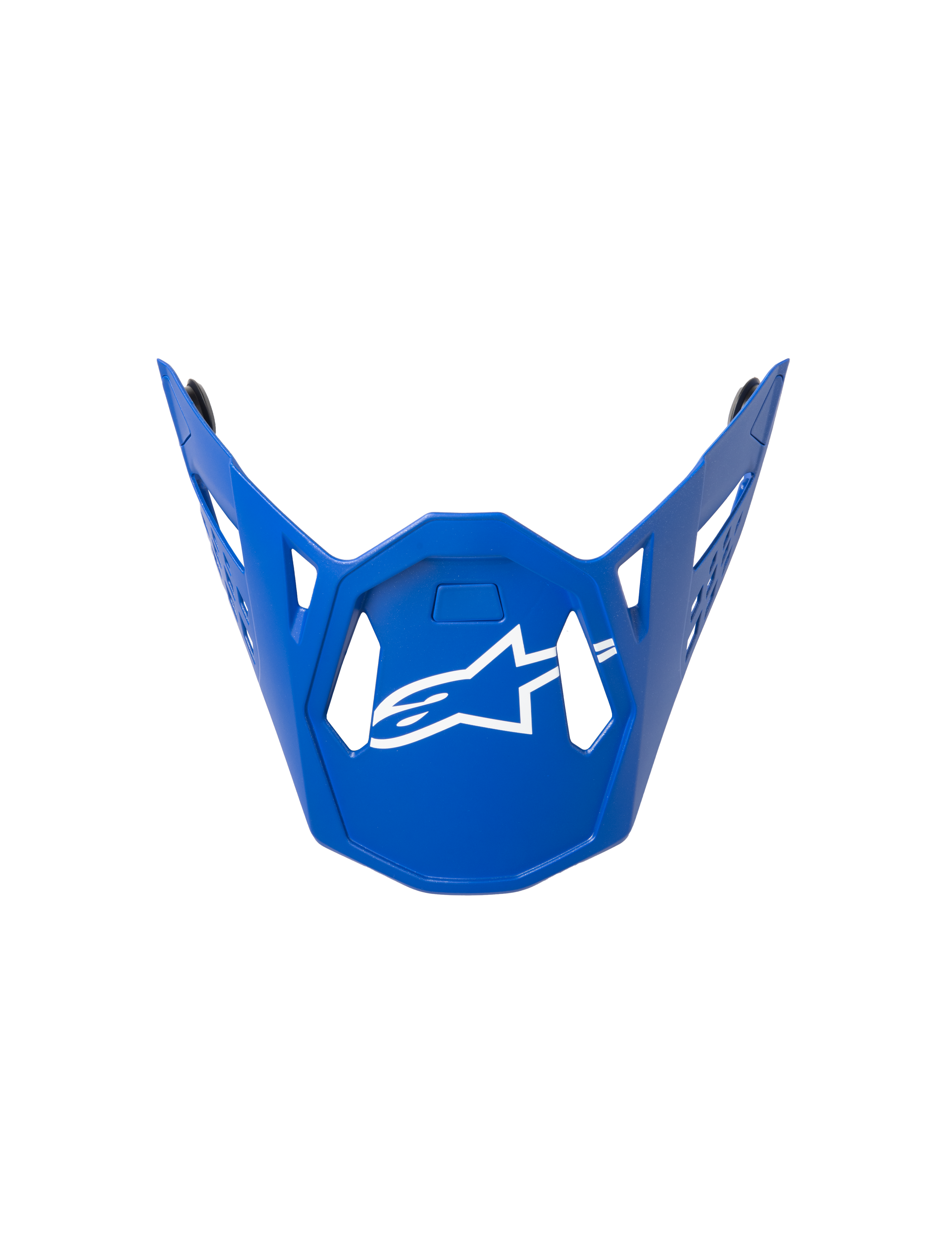 Alpinestars Supertech M10 Flood Visir, motocrosshjelm-visir, blå med hvidt logo, geometrisk kantet design med udskæringer til ventilation, strømlinet profil, officiel reservedel til off-road racinghjelme
