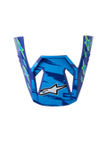 Alpinestars SM3 Falcon visir til ungdom, blå og gul fluo med blank overflade og hvidt logo, motocrosshjelm-tilbehør