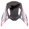 Alpinestars Supertech M10 Carbon Meta2 visir, tilbehør til motocrosshjelm, hvid rød og blå blank finish, med et stort sort Astar-logo på toppen og branding på siderne, aerodynamisk design med ventilationsudskæringer til off-road hjelme