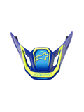 Alpinestars S-M7 Deed ECE06 Visor, Motocross helmet replacement peak, Blue and Yellow Fluo with glossy finish, angular aerodynamic design with side vents, featuring prominent yellow Alpinestars logos and graphics
