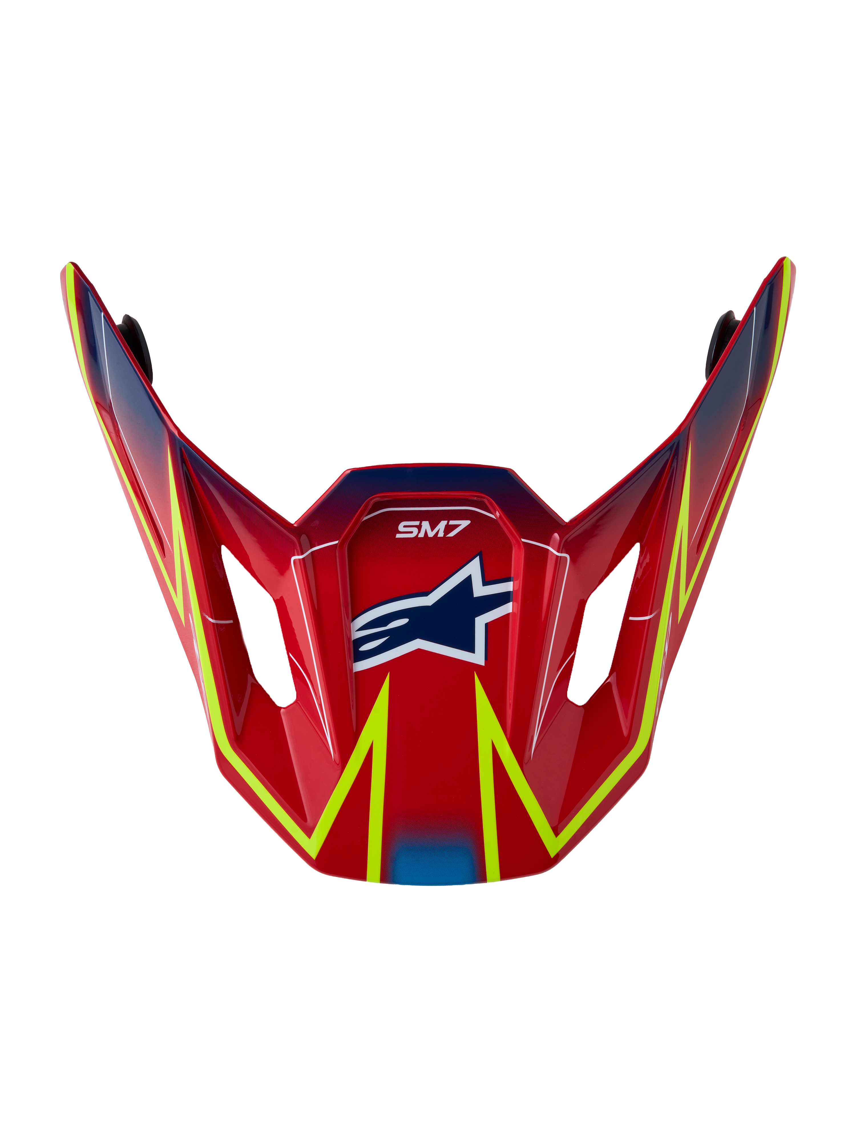 Alpinestars S-M7 Cast Visir, officiel motocross-reservedel i blank rød med fluoriserende gul og blå grafik.