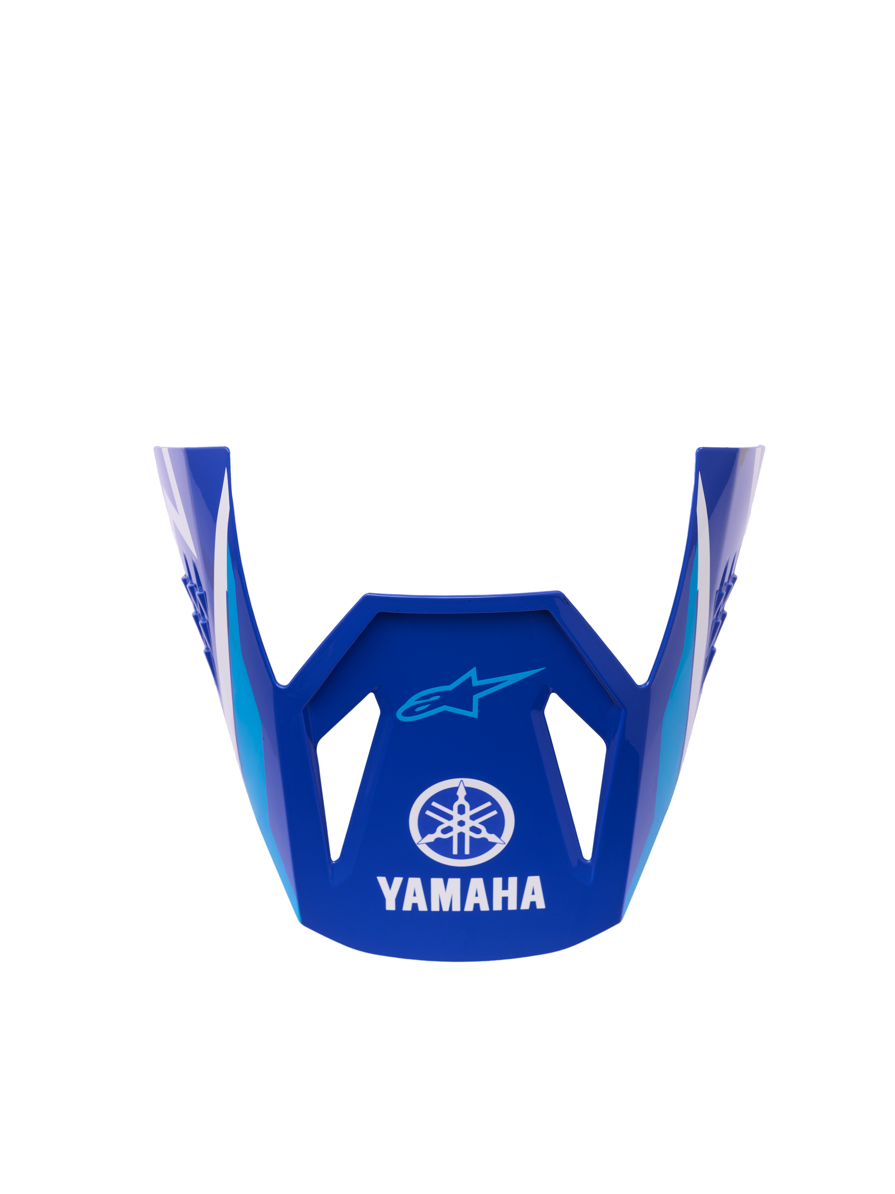 Alpinestars Yamaha S-M3 Youth Visor, udskifteligt visir til hjelm, Blue White Glossy, med hvide Yamaha- og lyseblå Alpinestars-logoer, blank finish, designet til motocrosshjelme til unge