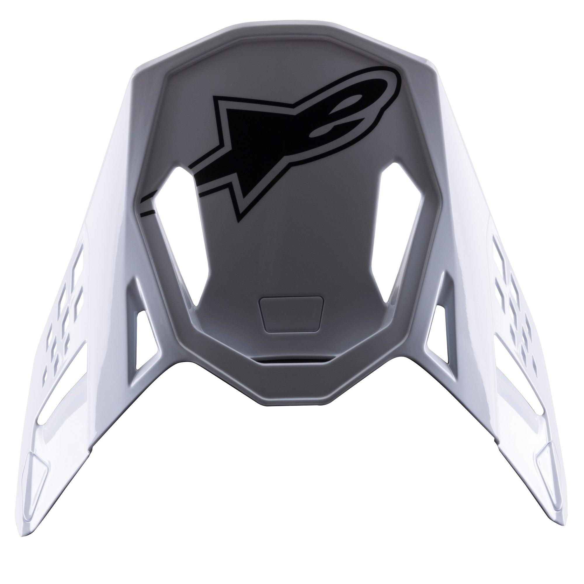 Alpinestars S-M8 Factory Visir, tilbehør til motocrosshjelm, hvid med sort Alpinestars-logo, erstatningsskygge med aerodynamiske udskæringer og klik-på-design til Supertech M8-hjelme