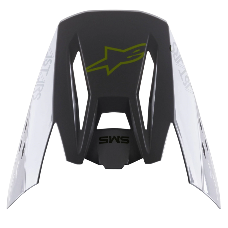 Alpinestars S-M5 Bond visir, tilbehør til hjelm, Silver Yellow Fluo Glossy, mørkegrå midtersektion med gult fluo-logo, sølv sidepaneler med Astars-branding, blank finish, reserveskygge til S-M5 motocrosshjelme