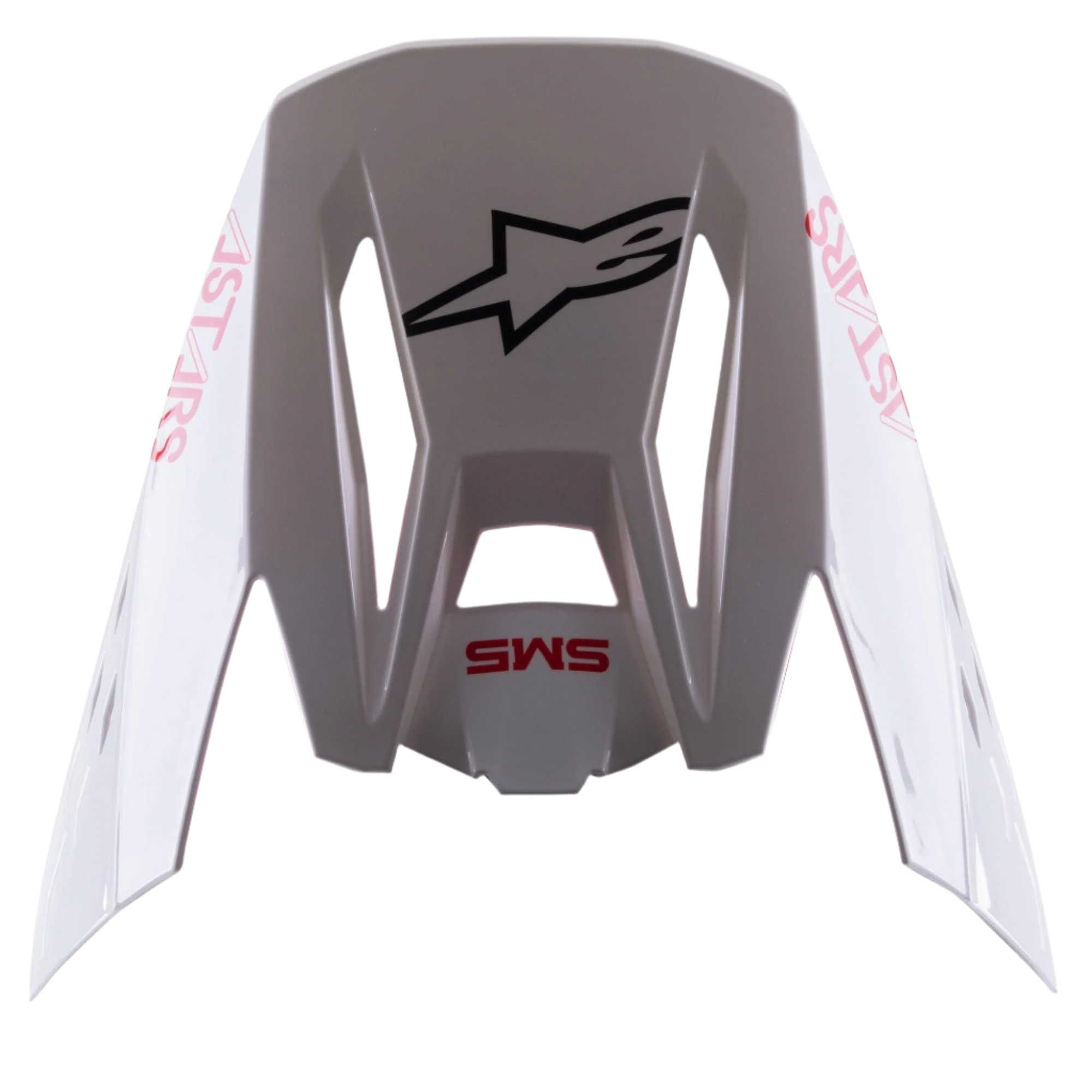 Alpinestars S-M5 Bond hvid rød blank visir, reservedelsvisir til motocrosshjelm, blank hvid finish med rød 'SM5' og 'ASTARS' branding, centralt sort stjerne-logo, klik-på tilbehør til off-road køreudstyr