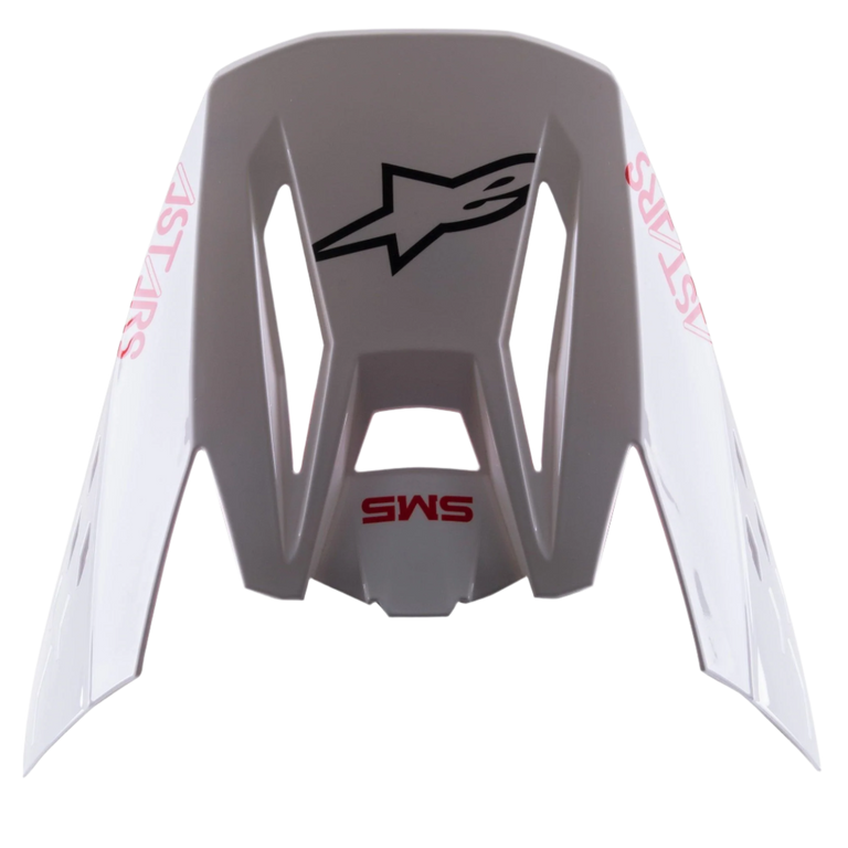 Alpinestars S-M5 Bond hvid rød blank visir, reservedelsvisir til motocrosshjelm, blank hvid finish med rød 'SM5' og 'ASTARS' branding, centralt sort stjerne-logo, klik-på tilbehør til off-road køreudstyr