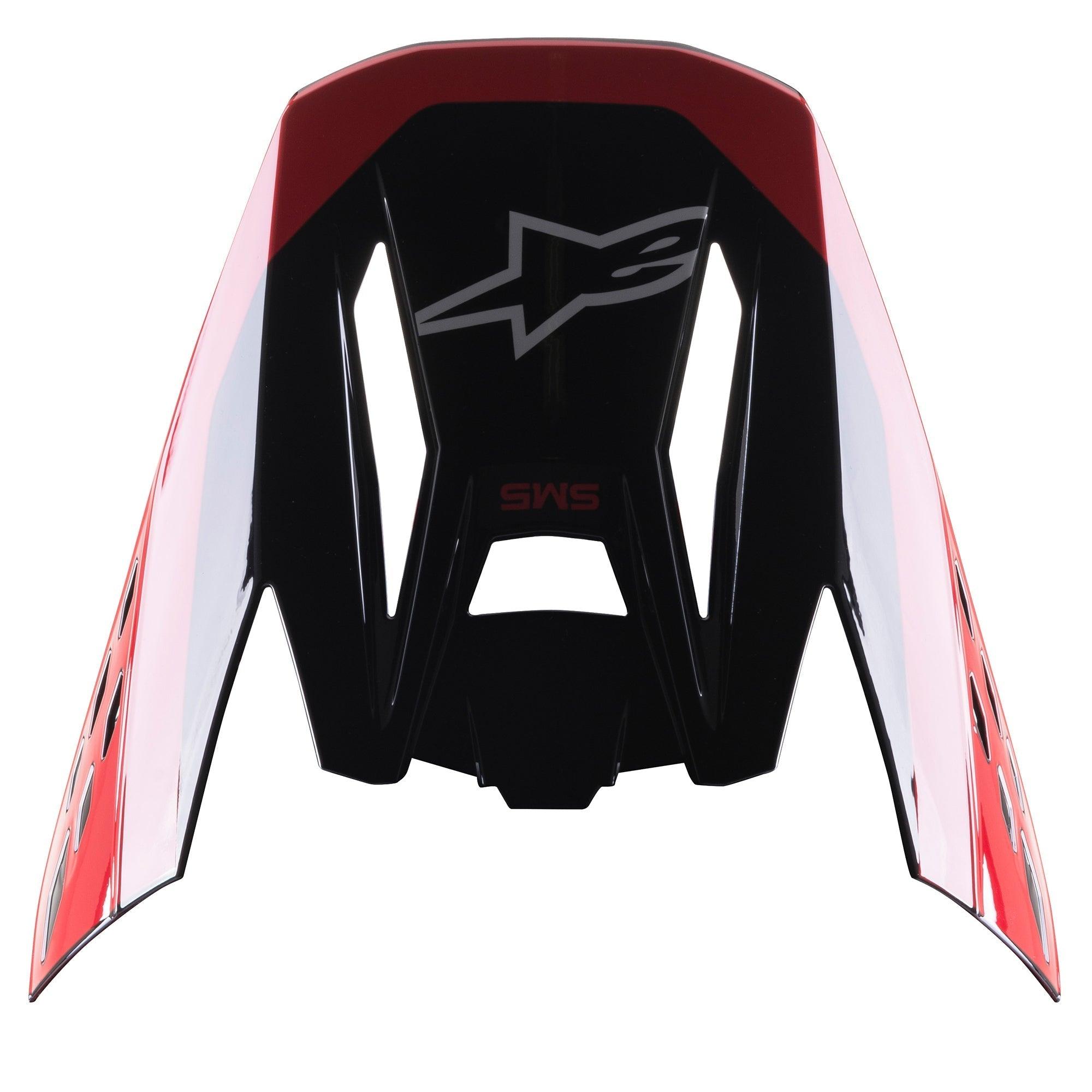Alpinestars S-M5 Beam visir, motocross hjelm tilbehør, blank sort og rød, med gråt stjernelogo og rød SM5-branding, erstatningsvisir til off-road racingudstyr