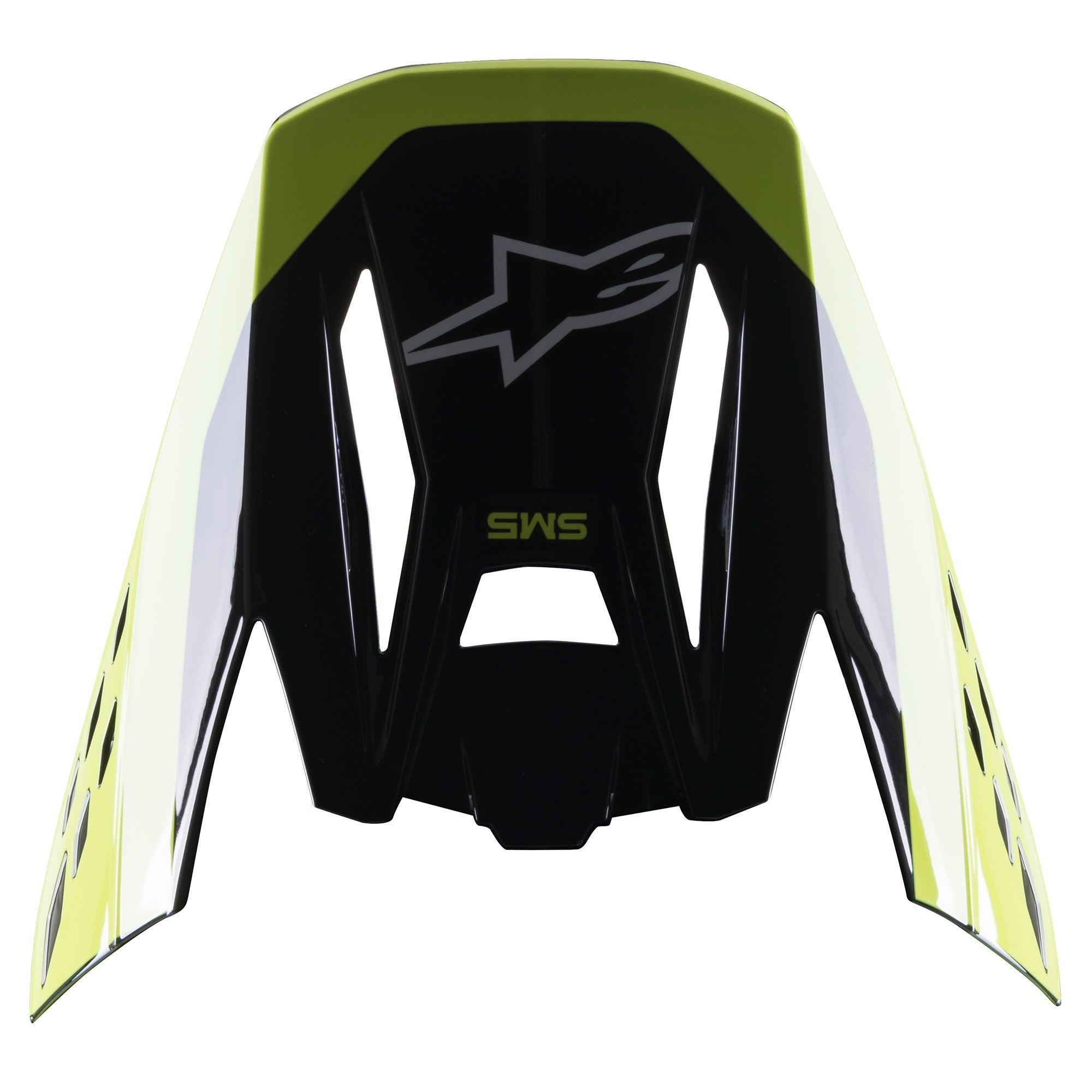 Alpinestars S-M5 Beam visir, tilbehør til motocrosshjelm, sort og gul fluo glossy, med S-M5-branding og Alpinestars-logo, blank finish til off-road racerhjelme