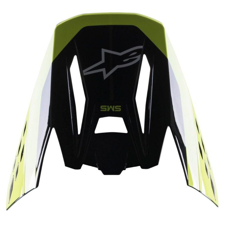 Alpinestars S-M5 Beam visir, hjelmtilbehør, sort og gul fluo glossy, med Alpinestars stjernelogo og SM5-branding, reserveskygge til motocrosshjelme