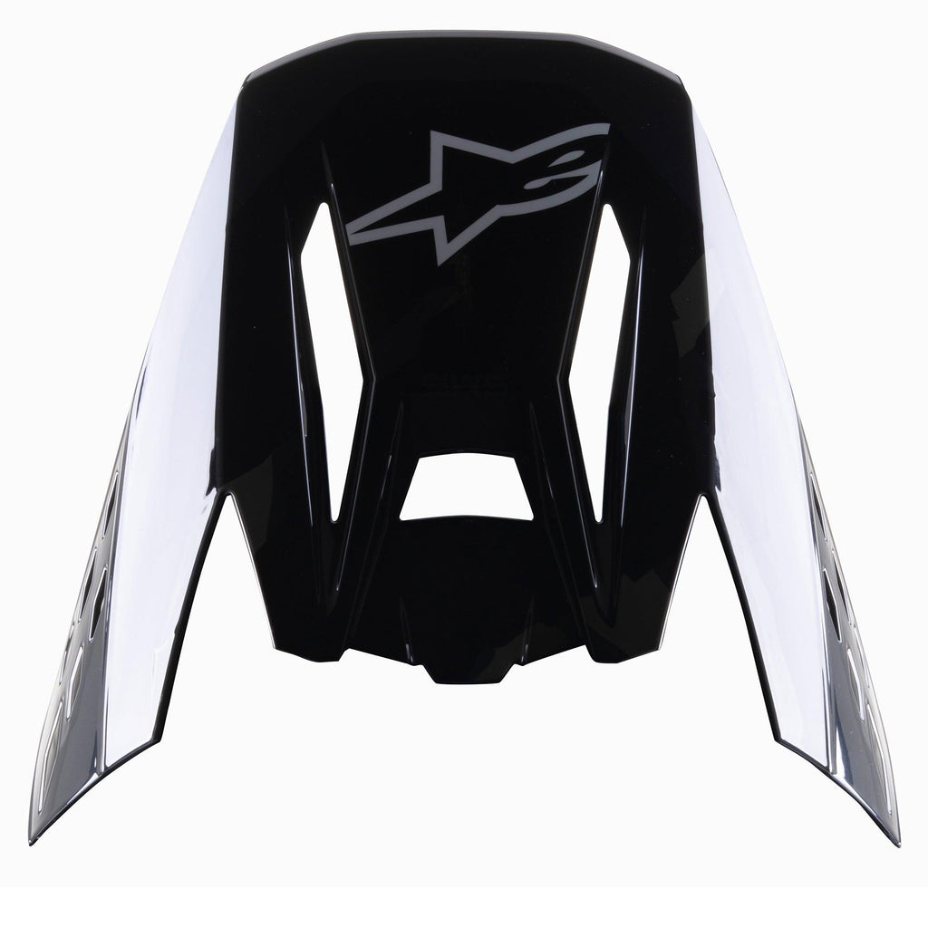 Alpinestars S-M5 Rover Visor, Motocross Helmet Replacement Peak, Black Anthracite Camo Glossy, featuring grey Alpinestars logo, angular design with camouflage side accents, replacement accessory for off-road racing helmets