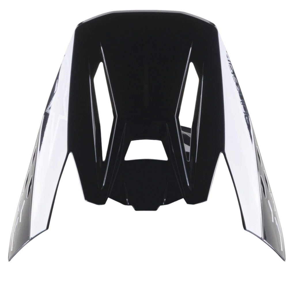 Alpinestars S-M5 Scout Visor, Black Silver Glossy replacement peak for motocross helmets, aerodynamic design with side branding and ventilation slots, high-gloss finish