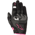 Alpinestars Stella SMX-1 Air V2 handsker til damer, motorcykelhandsker, sort med fuchsia-pink detaljer, knobeskytter med kulfibertekstur, perforeret læder og air-mesh-konstruktion for ventilation, kort manchet-design