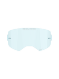 Alpinestars Supertech Clear Lens i Clear Blue, udskiftningslinse til motocrossbriller, med ONE GOAL ONE VISION branding og integrerede tear-off-stifter, buet slagfast polycarbonat-design