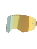 Alpinestars Supertech Mirror-linse, Mirror Gold, reflekterende udskiftningslinse til briller med integrerede tear-off-poster og 'ONE GOAL. ONE VISION.' tekst, motocross-tilbehør med høj klarhed