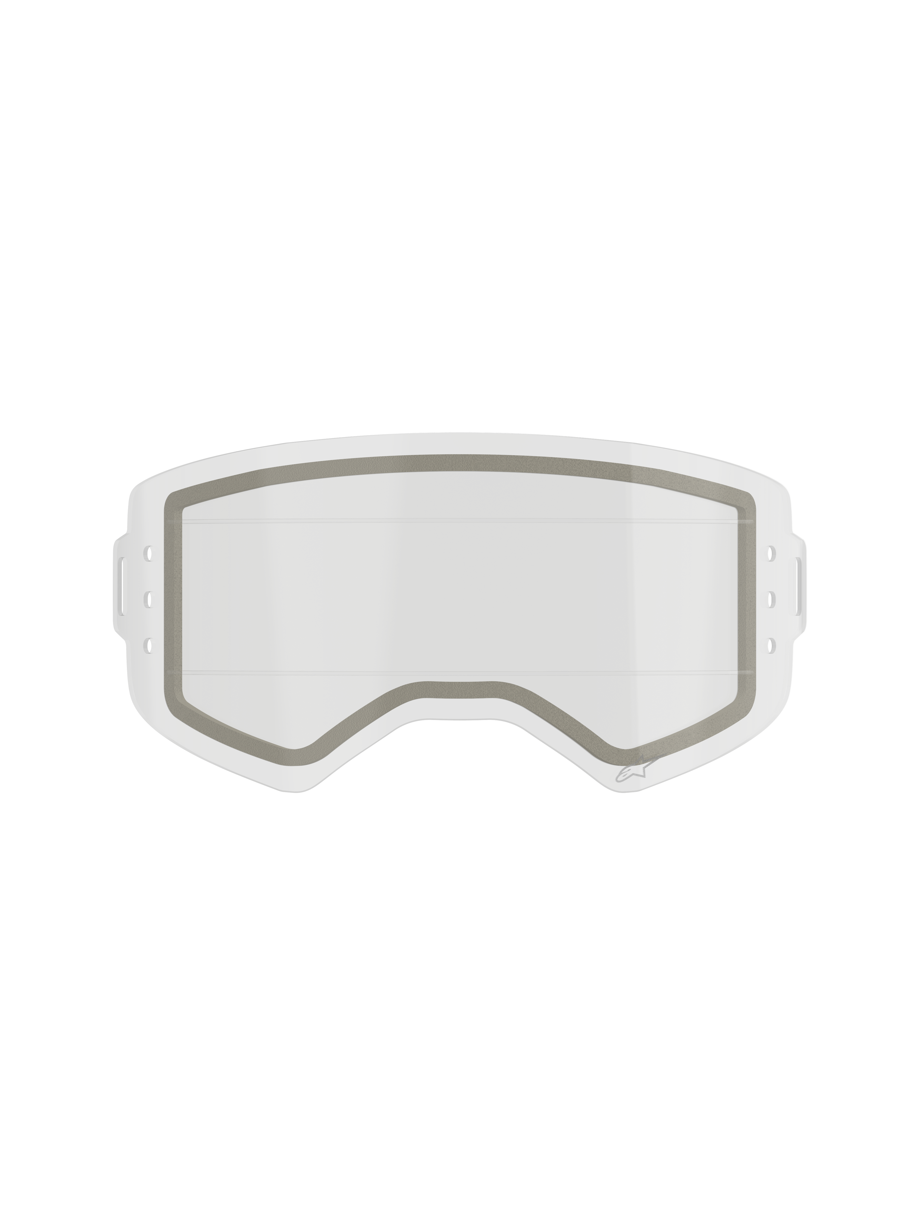 Alpinestars Supertech Dual Pane Roll Off-linse, reservelinse til motocrossbriller, klar, dobbeltlagskonstruktion med synlig grå neoprenforsegling og indhak i siderne til roll-off-film, gennemsigtig slagfast polycarbonat