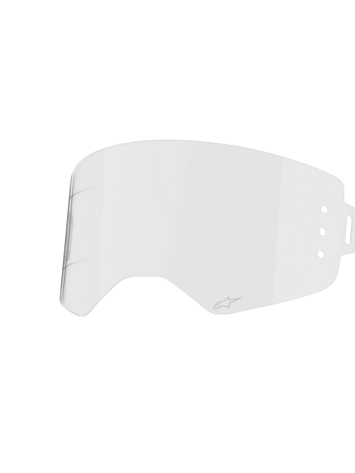 Alpinestars Supertech Roll Off Linse, klart tilbehør til briller, gennemsigtig sprøjtestøbt polycarbonat med horisontale glide-linjer, lille Alpinestars logo, officiel reservedel til Supertech Wide Vision briller