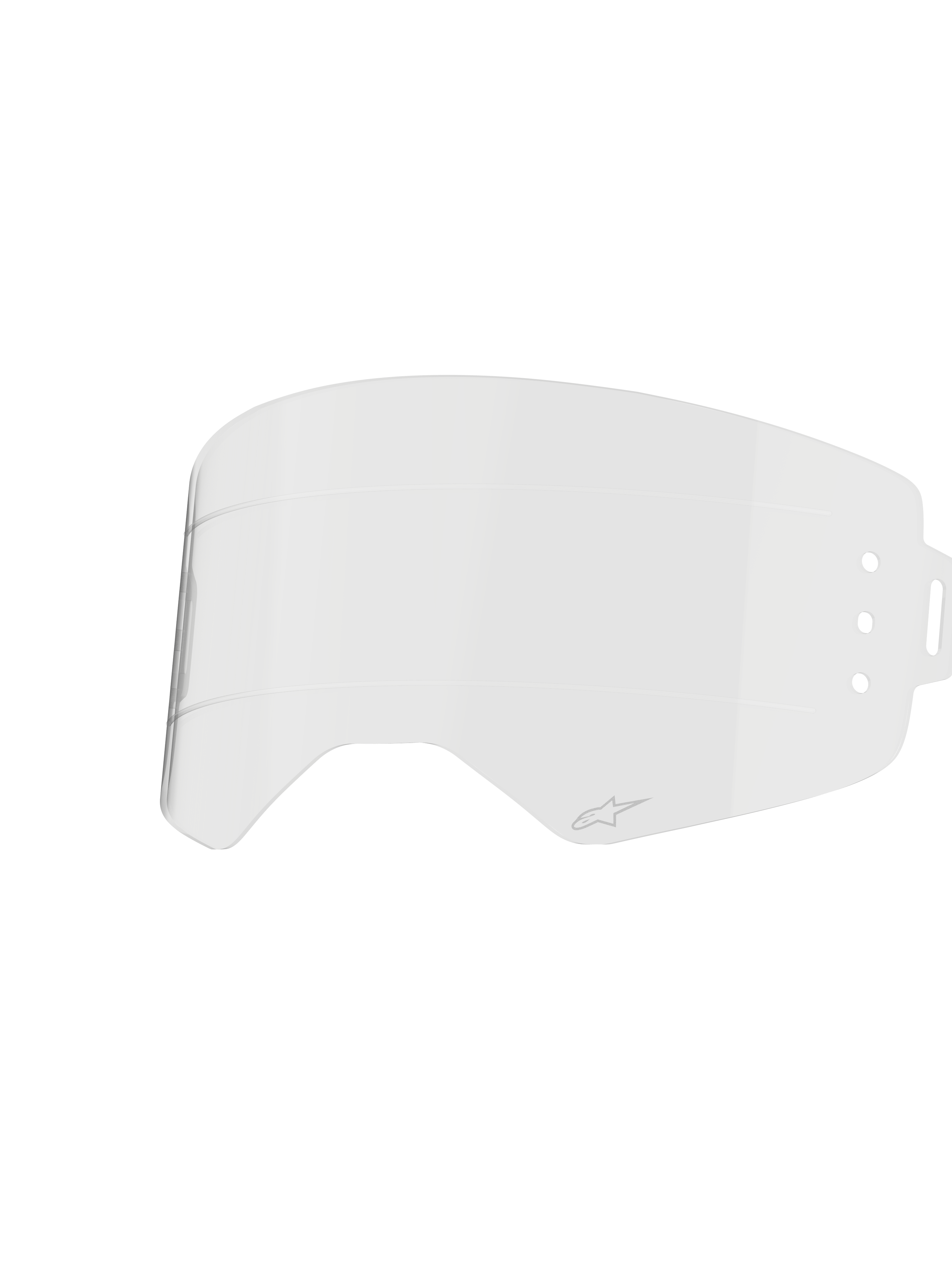 Alpinestars Supertech Roll Off Lens, Clear Goggle Accessory, Transparent injection-molded polycarbonate with horizontal glide lines, features small Alpinestars logo, official replacement part for Supertech Wide Vision goggles