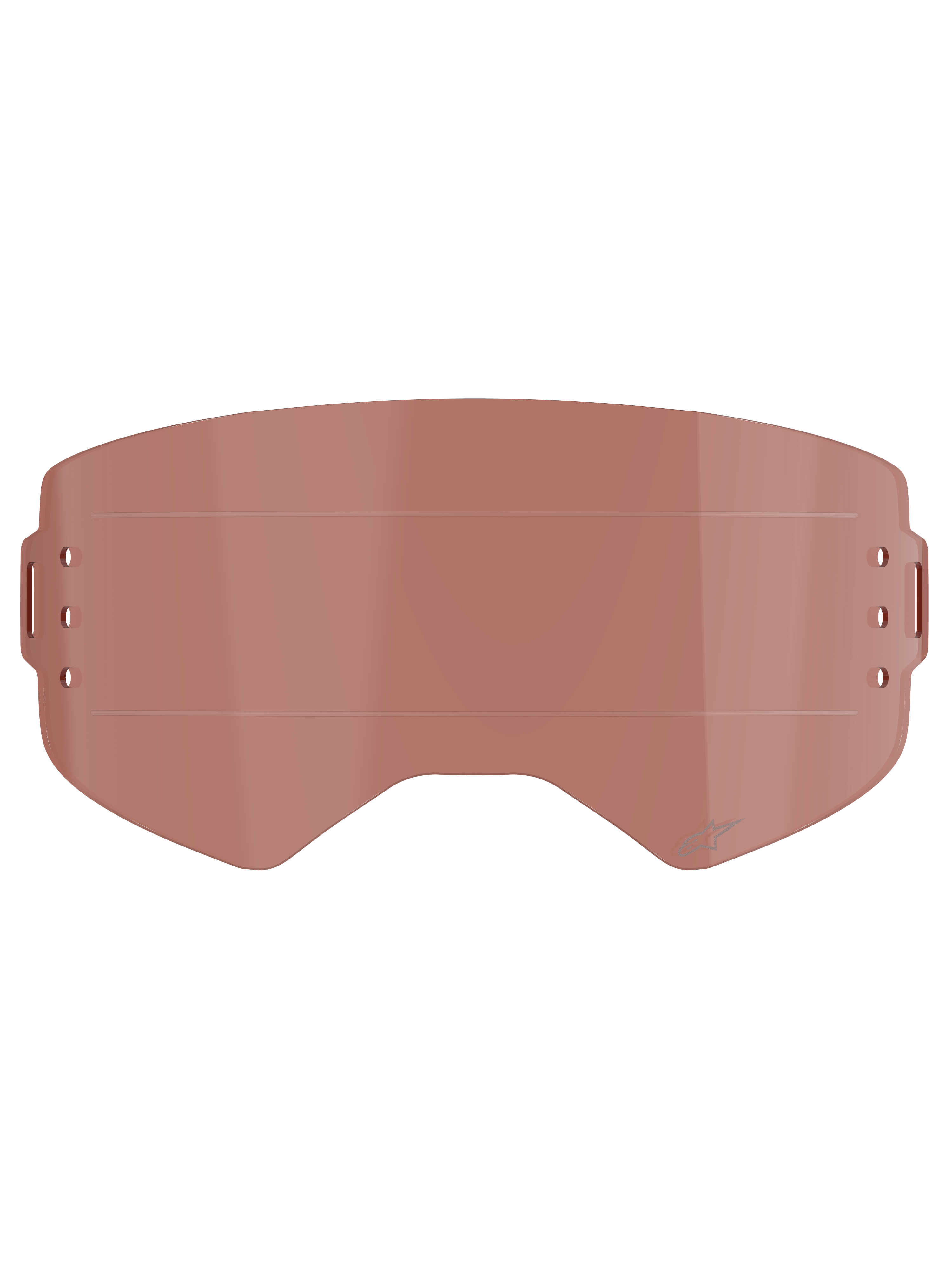 Alpinestars Supertech Wide Vision Roll-Off Lens, Goggle Accessory, Copper Rose tint, features horizontal glide lines and side mounting points, impact-resistant polycarbonate for motocross and off-road use.