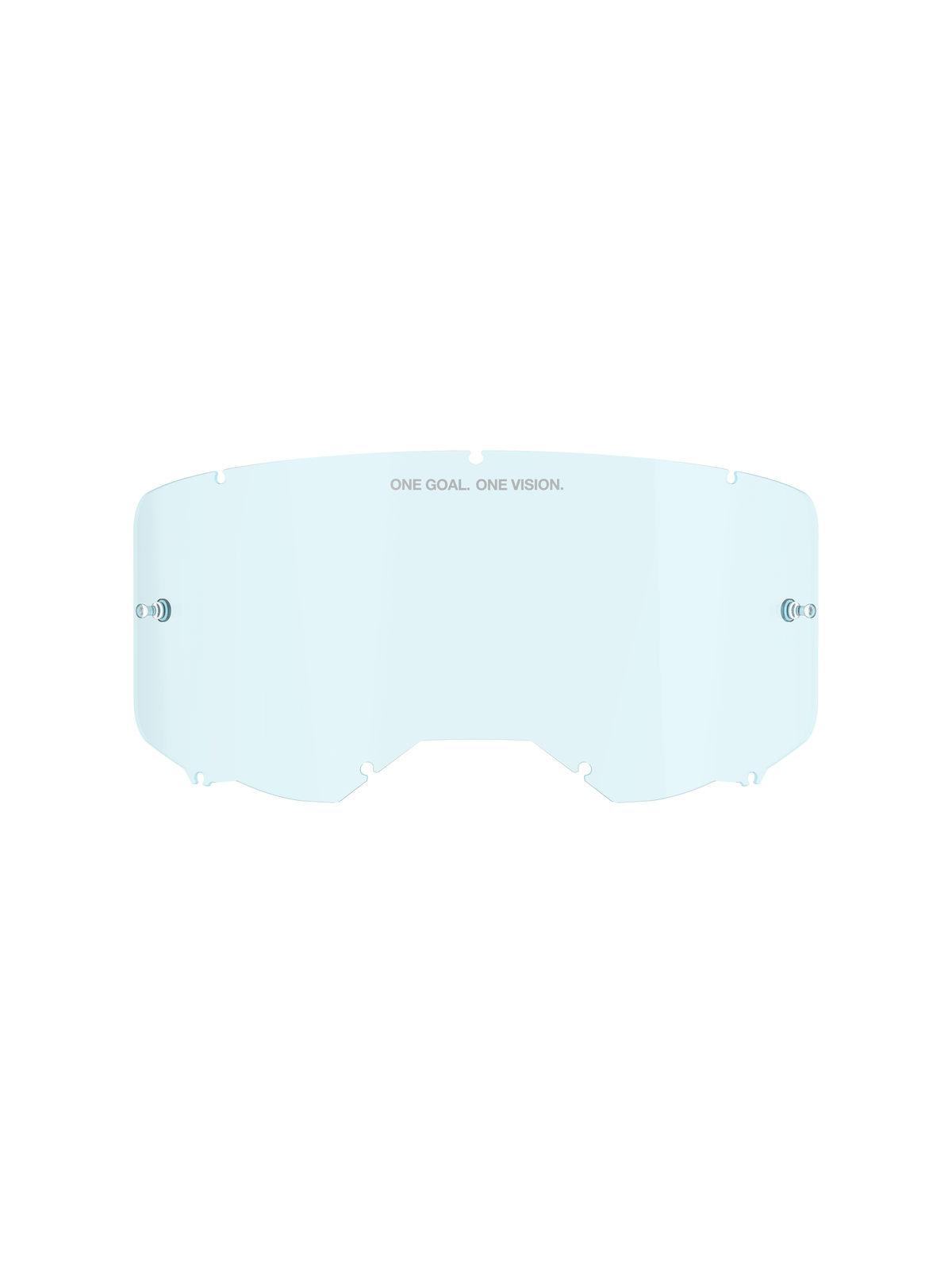 Alpinestars Vision 8-5-3 Smoke linse, udskiftningslinse til goggles, lyseblå semi-transparent toning, polycarbonat-konstruktion, buet design med "ONE GOAL ONE VISION" tekst, fastgørelsespunkter til tear-offs